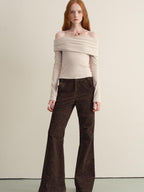someonesometimes Wool Oatmeal Knit Polo Collar Slim Fit Women T Shirt Off Shoulder Crop Tops
