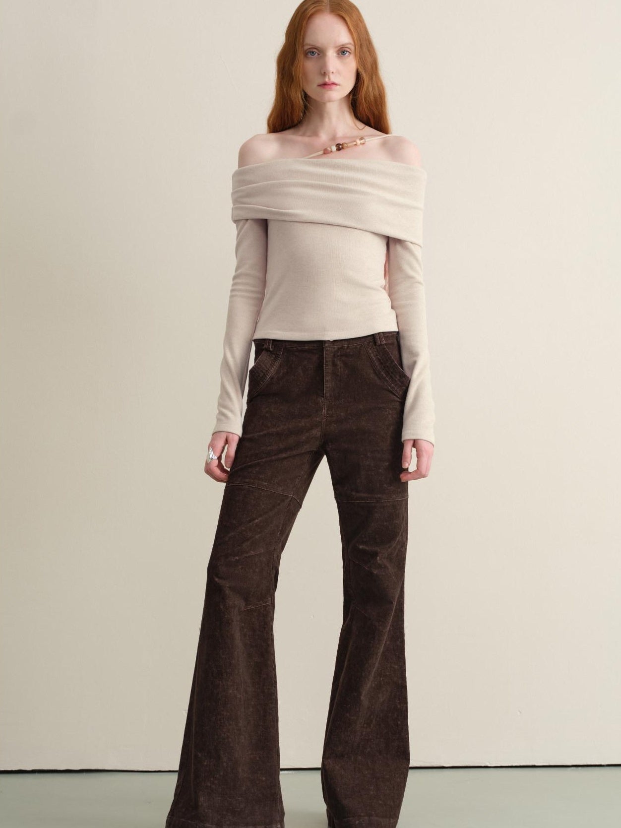 someonesometimes Wool Oatmeal Knit Polo Collar Slim Fit Women T Shirt Off Shoulder Crop Tops