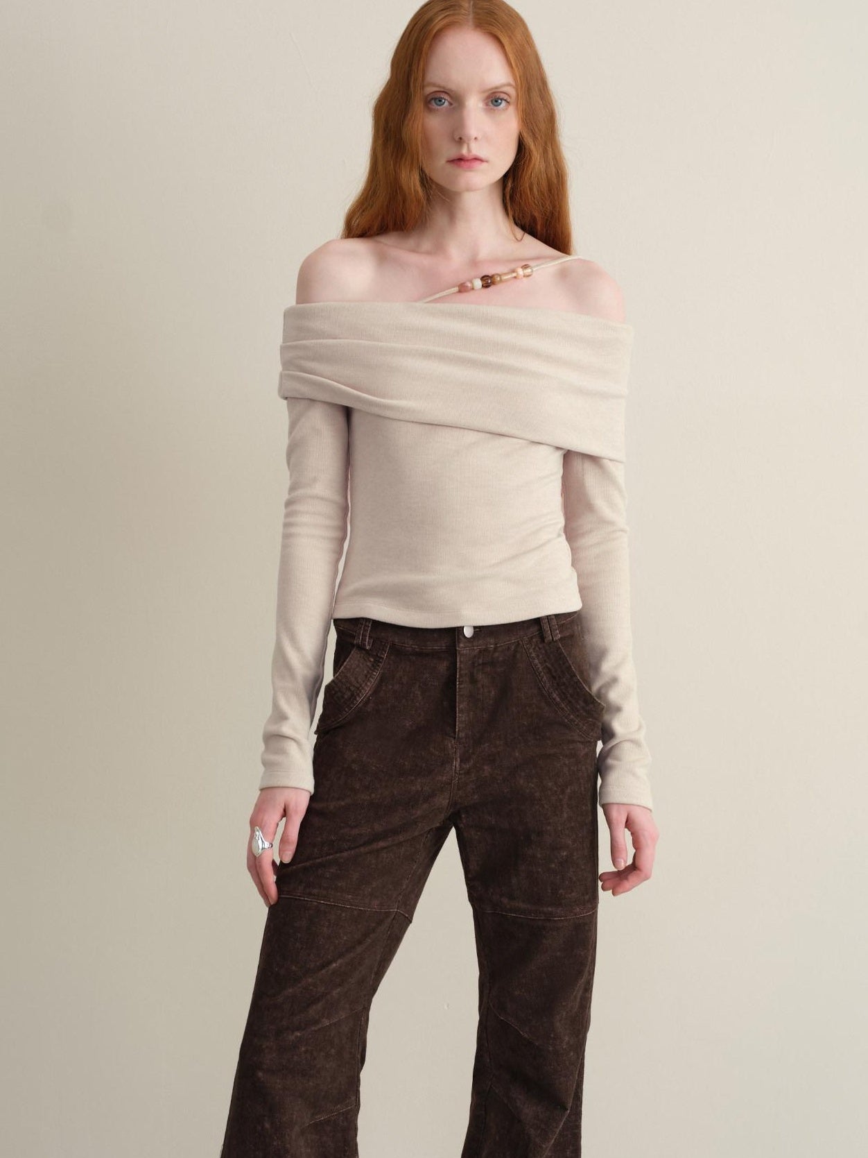 someonesometimes Wool Oatmeal Knit Polo Collar Slim Fit Women T Shirt Off Shoulder Crop Tops