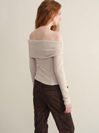 someonesometimes Wool Oatmeal Knit Polo Collar Slim Fit Women T Shirt Off Shoulder Crop Tops