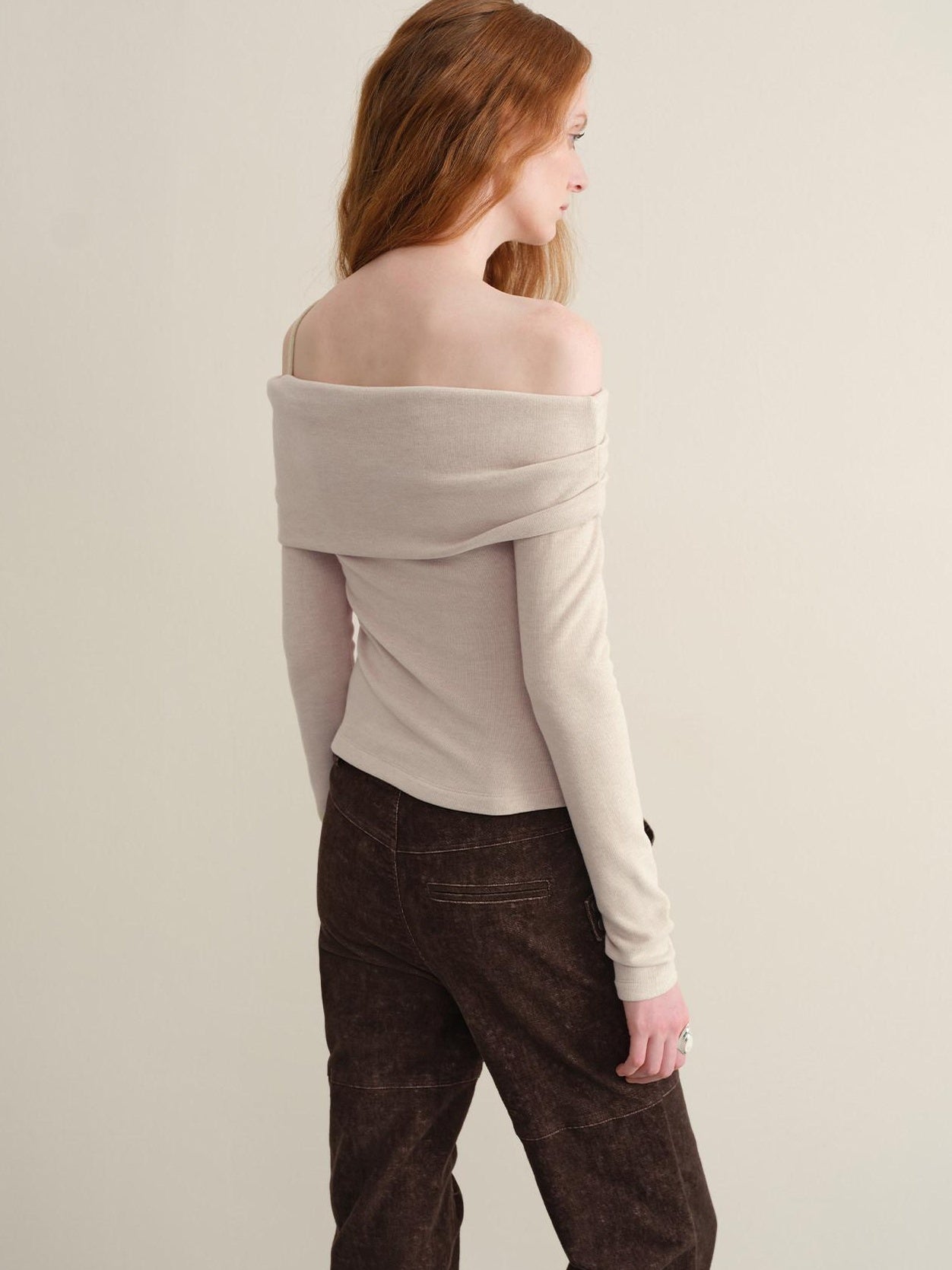 someonesometimes Wool Oatmeal Knit Polo Collar Slim Fit Women T Shirt Off Shoulder Crop Tops