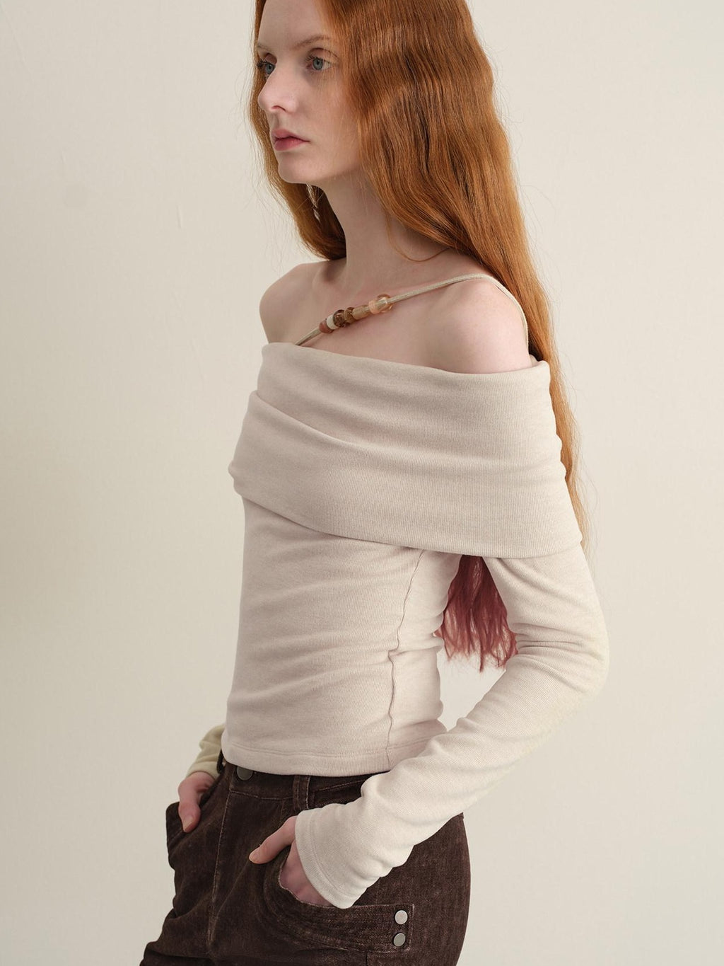 someonesometimes Wool Oatmeal Knit Polo Collar Slim Fit Women T Shirt Off Shoulder Crop Tops