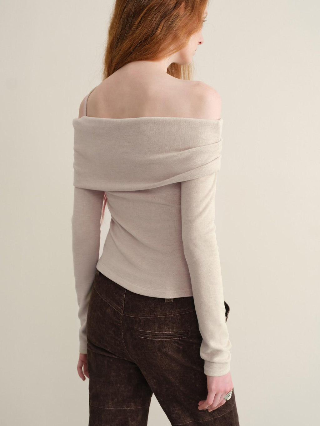 someonesometimes Wool Oatmeal Knit Polo Collar Slim Fit Women T Shirt Off Shoulder Crop Tops