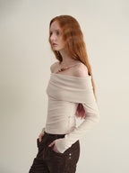 someonesometimes Wool Oatmeal Knit Polo Collar Slim Fit Women T Shirt Off Shoulder Crop Tops