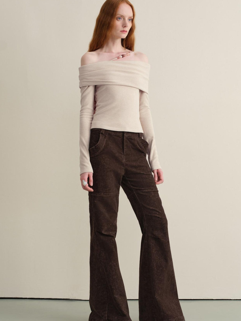 someonesometimes Wool Oatmeal Knit Polo Collar Slim Fit Women T Shirt Off Shoulder Crop Tops