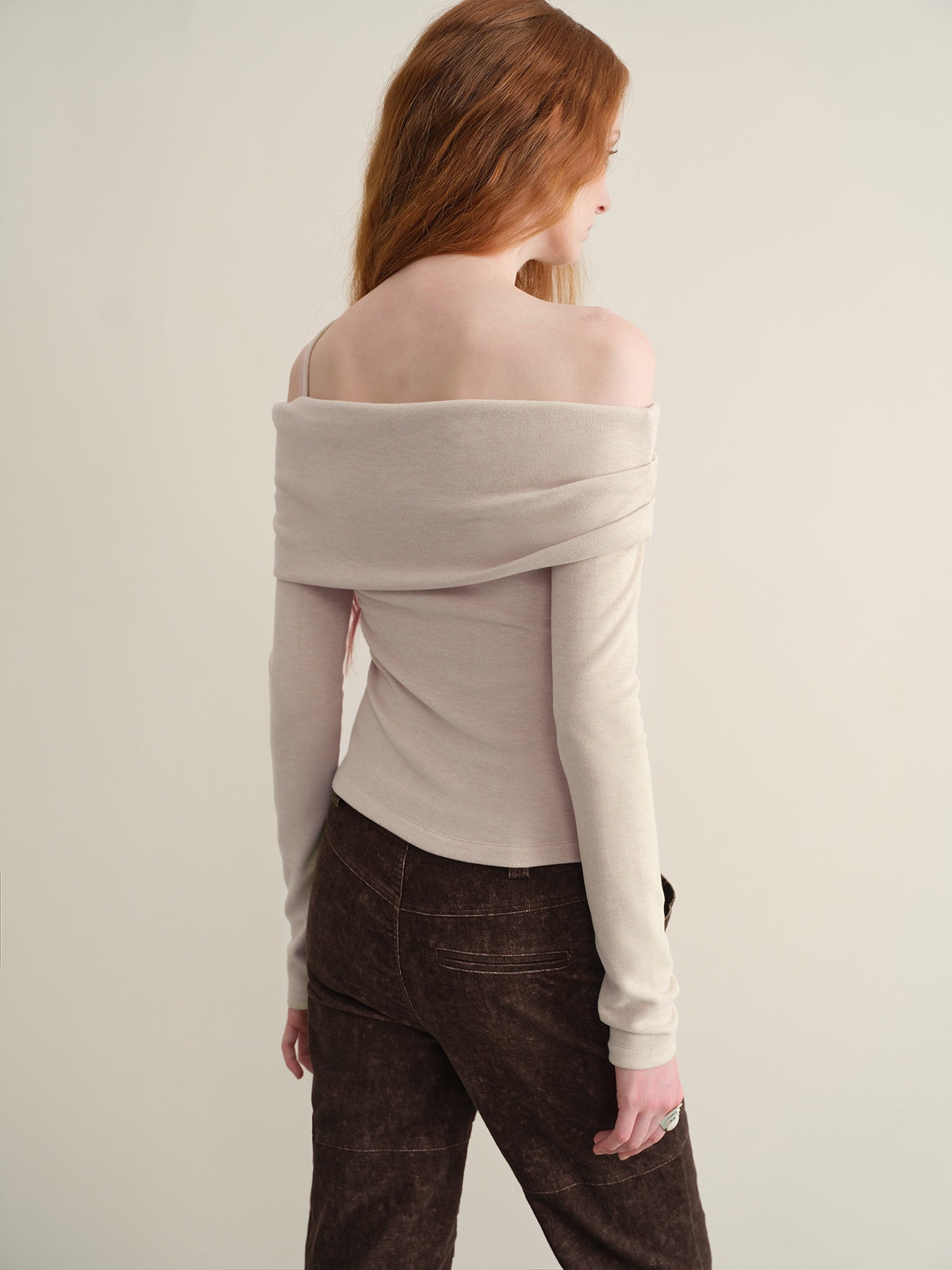 someonesometimes Wool Oatmeal Knit Polo Collar Slim Fit Women T Shirt Off Shoulder Crop Tops