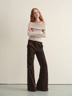 someonesometimes Wool Oatmeal Knit Polo Collar Slim Fit Women T Shirt Off Shoulder Crop Tops