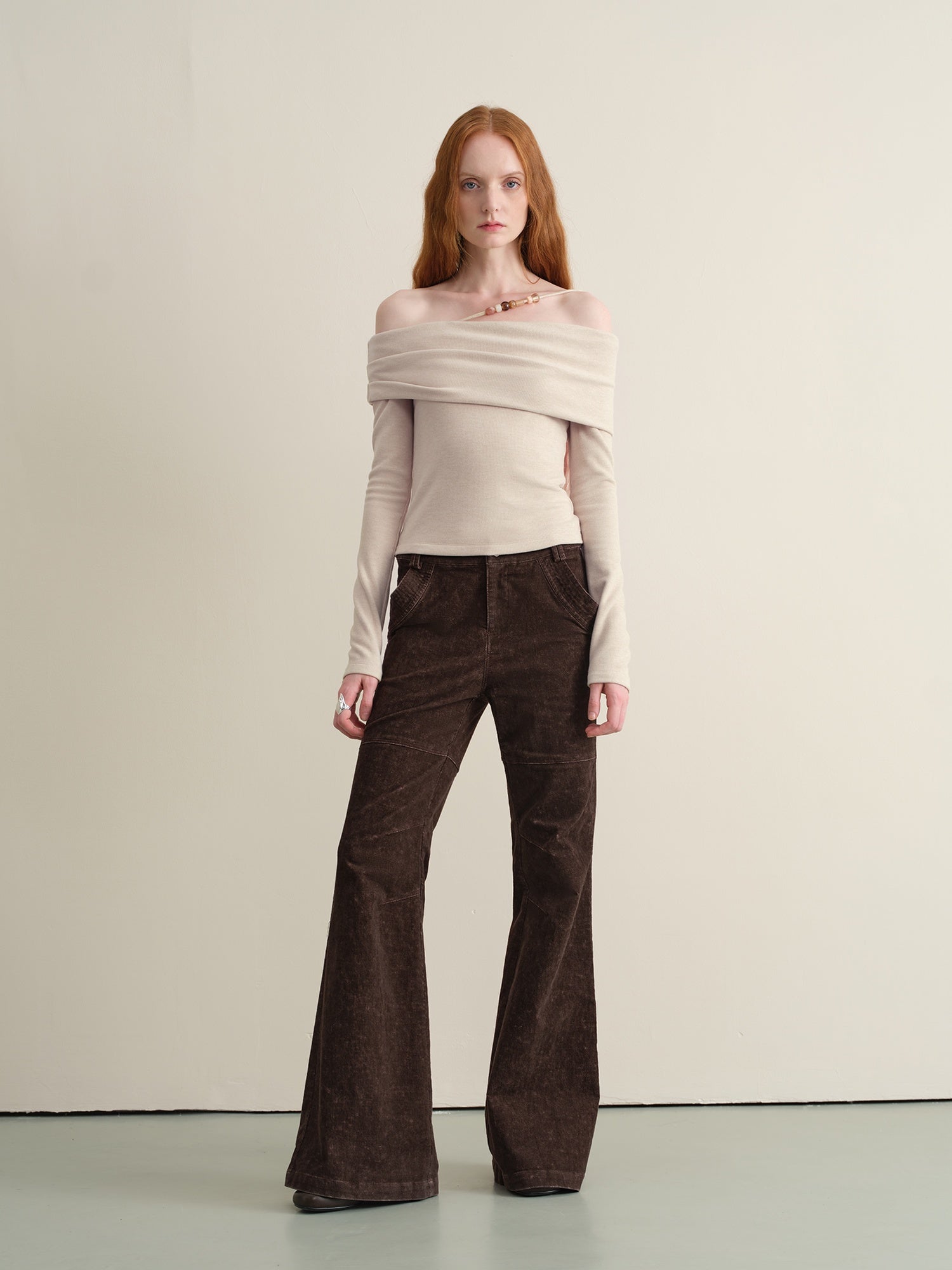 someonesometimes Wool Oatmeal Knit Polo Collar Slim Fit Women T Shirt Off Shoulder Crop Tops