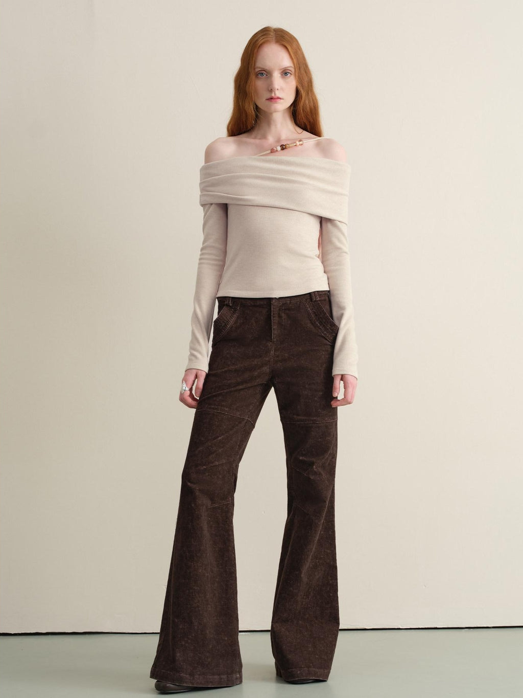 someonesometimes Wool Oatmeal Knit Polo Collar Slim Fit Women T Shirt Off Shoulder Crop Tops