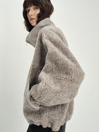 someonesometimes Zip Front Stand Collar Slim Fit Women Wool Blend Long Sleeve Cropped Jackets