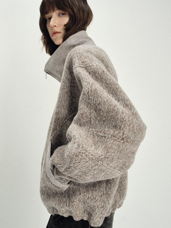 someonesometimes Zip Front Stand Collar Slim Fit Women Wool Blend Long Sleeve Cropped Jackets