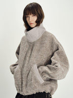 someonesometimes Zip Front Stand Collar Slim Fit Women Wool Blend Long Sleeve Cropped Jackets