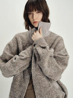 someonesometimes Zip Front Stand Collar Slim Fit Women Wool Blend Long Sleeve Cropped Jackets