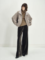 someonesometimes Zip Front Stand Collar Slim Fit Women Wool Blend Long Sleeve Cropped Jackets