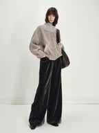 someonesometimes Zip Front Stand Collar Slim Fit Women Wool Blend Long Sleeve Cropped Jackets