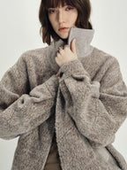 someonesometimes Zip Front Stand Collar Slim Fit Women Wool Blend Long Sleeve Cropped Jackets