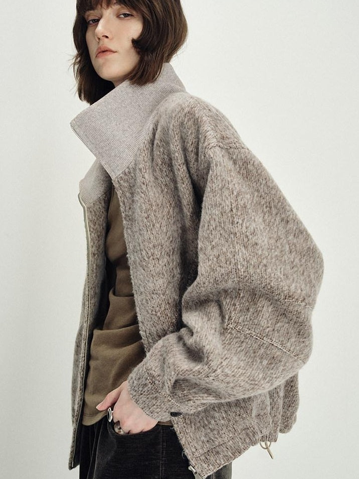 someonesometimes Zip Front Stand Collar Slim Fit Women Wool Blend Long Sleeve Cropped Jackets