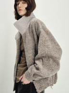 someonesometimes Zip Front Stand Collar Slim Fit Women Wool Blend Long Sleeve Cropped Jackets