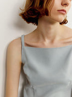 someonesometimes Zipper Front Original Ruffle Trim Slim Fit Women Light Blue Polyester Camisoles