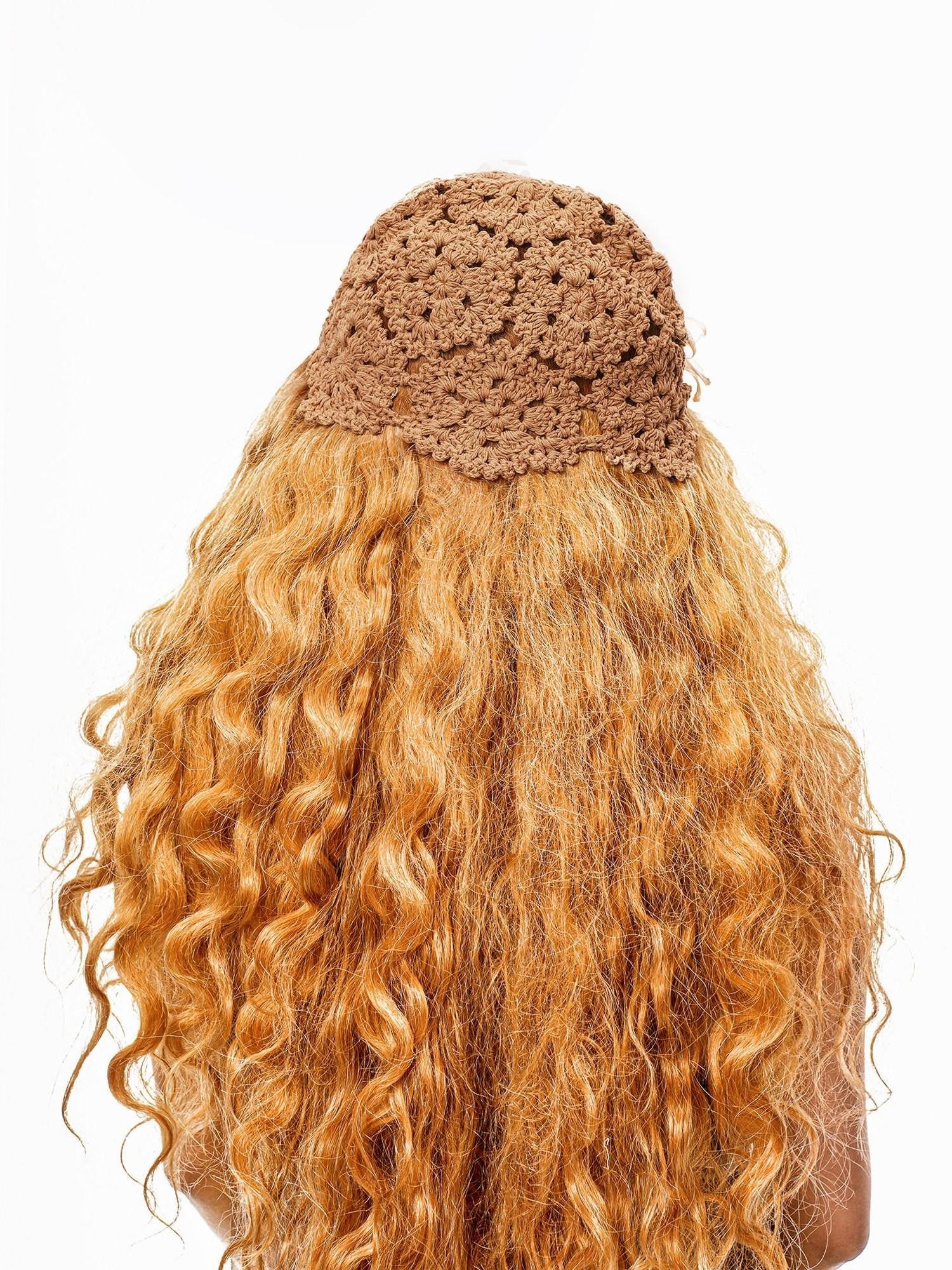 sugartiger Caramel Eyelet Floral Ethnic Women's Hand Crochet Knit Breathable Flat Caps