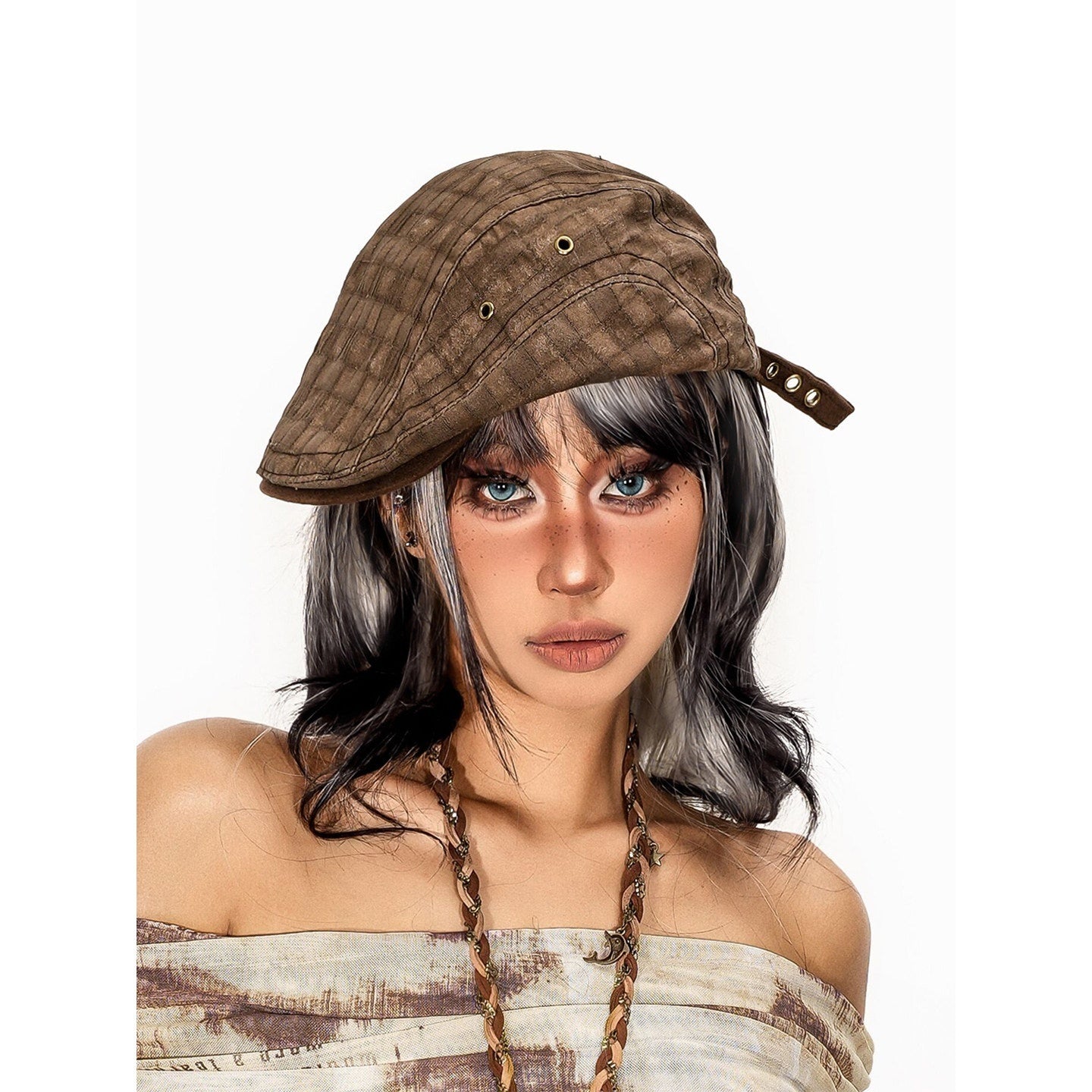 sugartiger_Caramel_Leopard_Accent_Vintage_Plaid_Flat_Top_Newsboy_Street_Women's_Berets_1045544022548_MISSTT