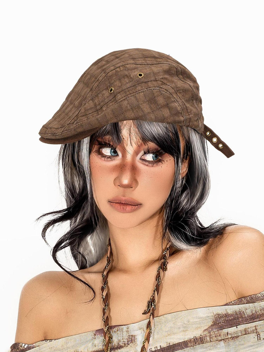 sugartiger Caramel Leopard Accent Vintage Plaid Flat Top Newsboy Street Women's Berets