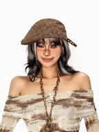 sugartiger Caramel Leopard Accent Vintage Plaid Flat Top Newsboy Street Women's Berets