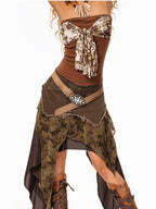 sugartiger Caramel Leopard Antique Copper Floral Carved Patchwork Western Women's Belts