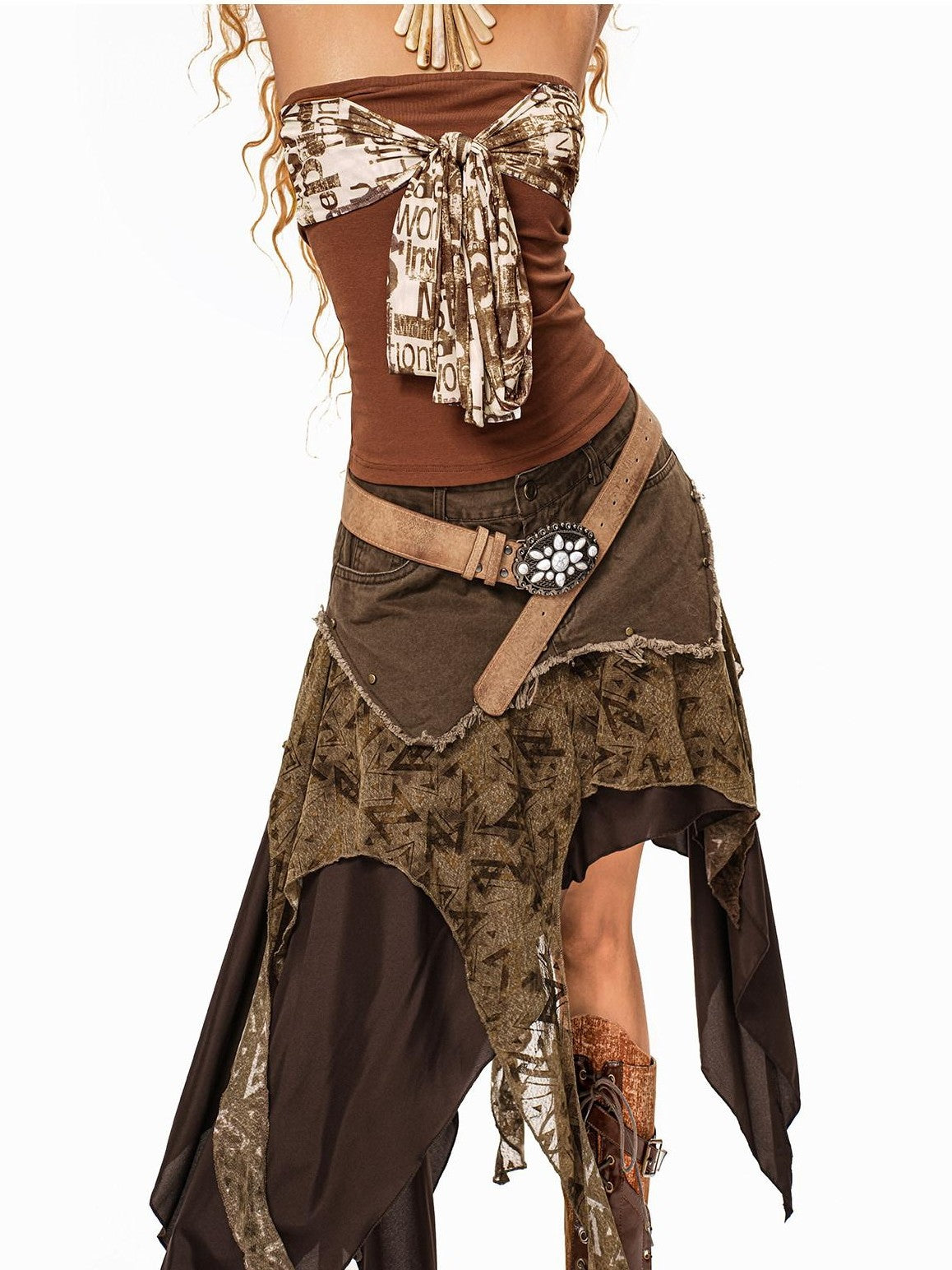 sugartiger Caramel Leopard Antique Copper Floral Carved Patchwork Western Women's Belts