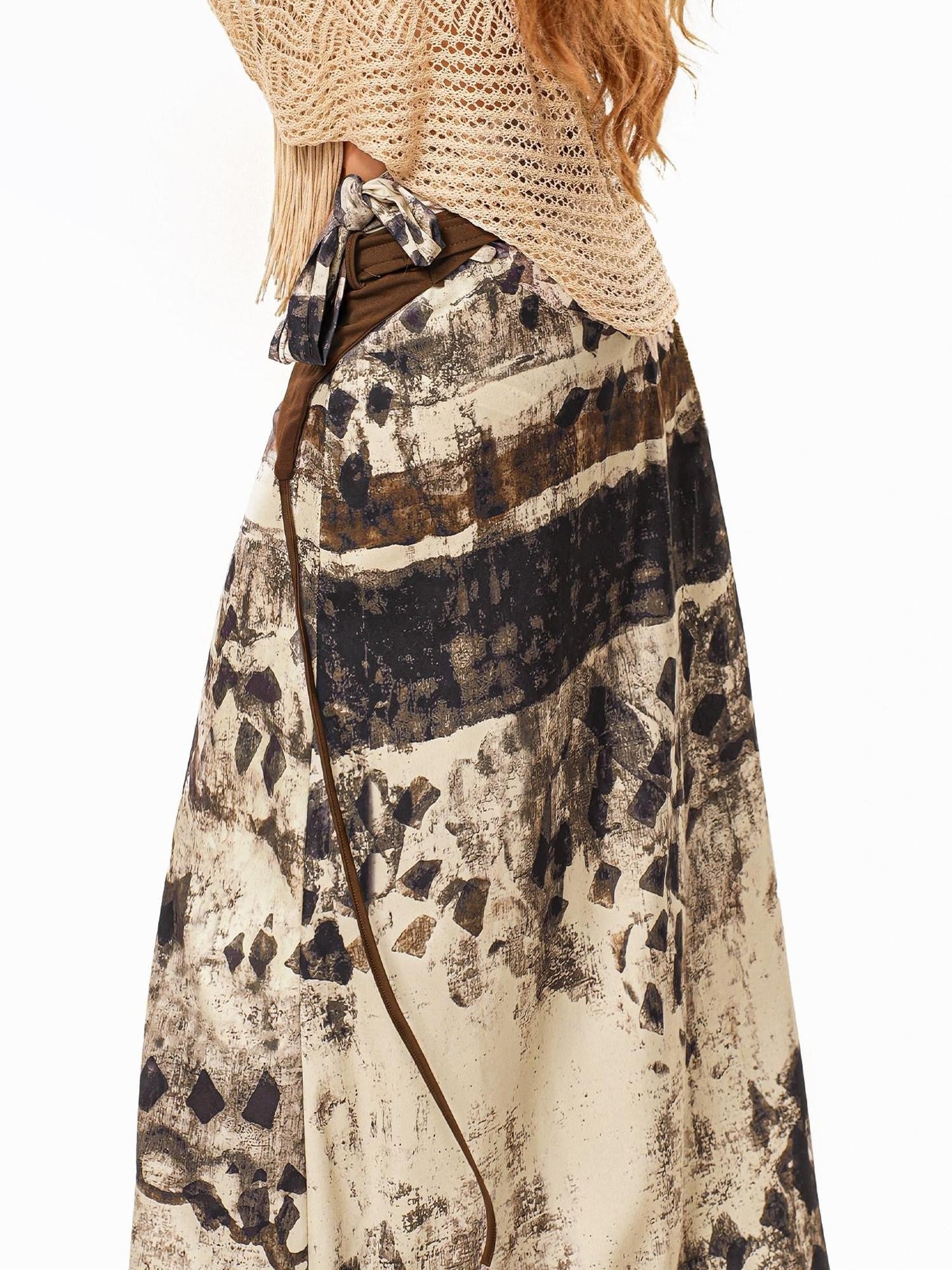 sugartiger Caramel Leopard Asymmetrical Ribbon Waist Cincher Women's Belts