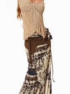 sugartiger Caramel Leopard Asymmetrical Ribbon Waist Cincher Women's Belts