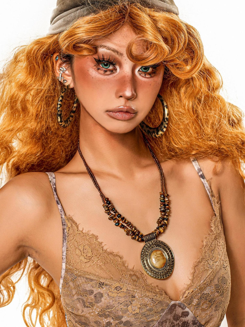 sugartiger Caramel Leopard Beaded Braided Carved Women's Brown Pendants