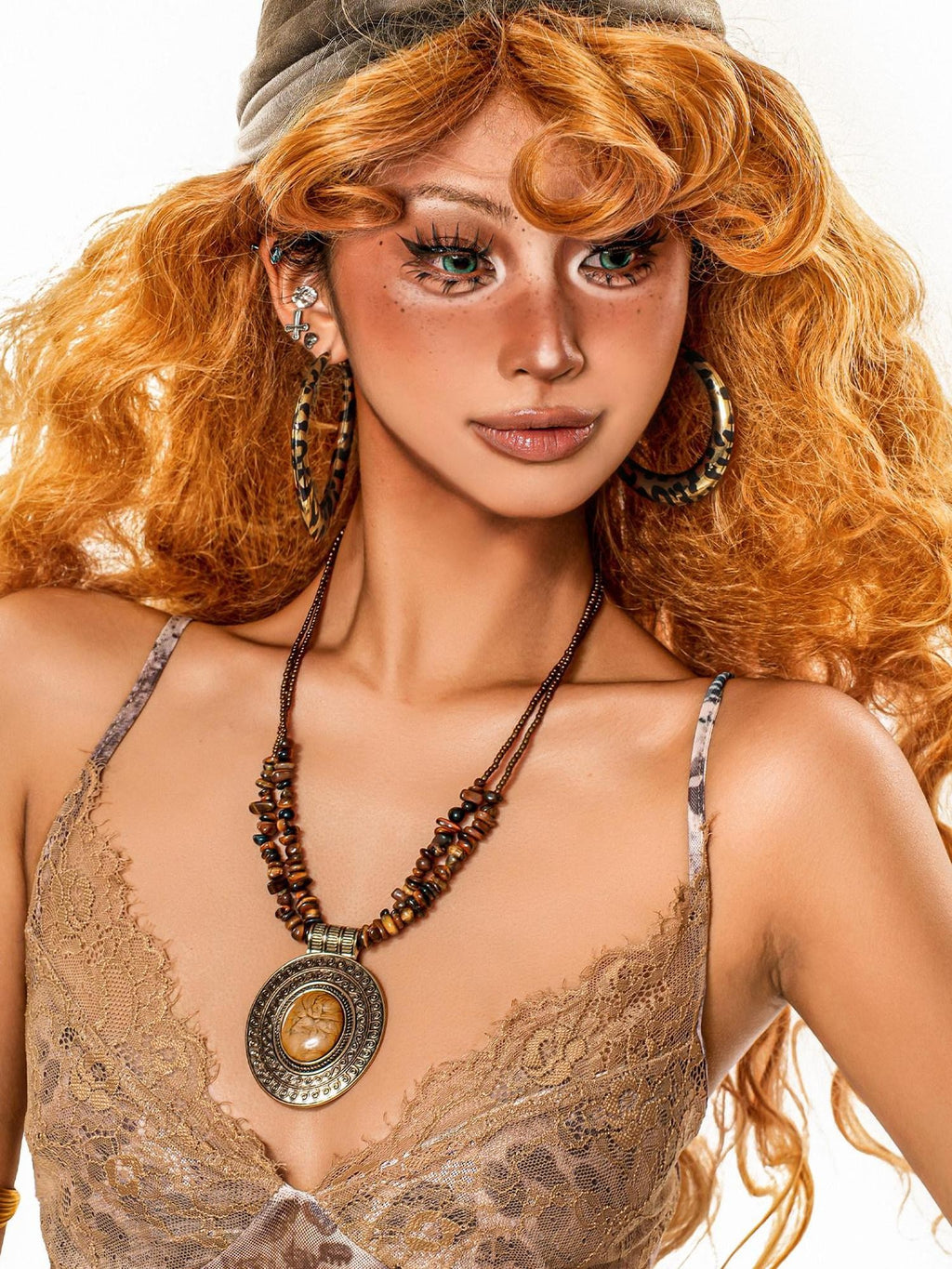sugartiger Caramel Leopard Beaded Braided Carved Women's Brown Pendants