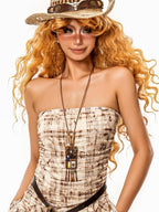 sugartiger Caramel Leopard Beaded Tassel Vintage Tribal Women's Bohemian Brown Pendants