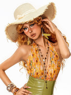 sugartiger Caramel Leopard Beaded Vintage Long Clavicle Chain Women's Gold Tone Necklaces