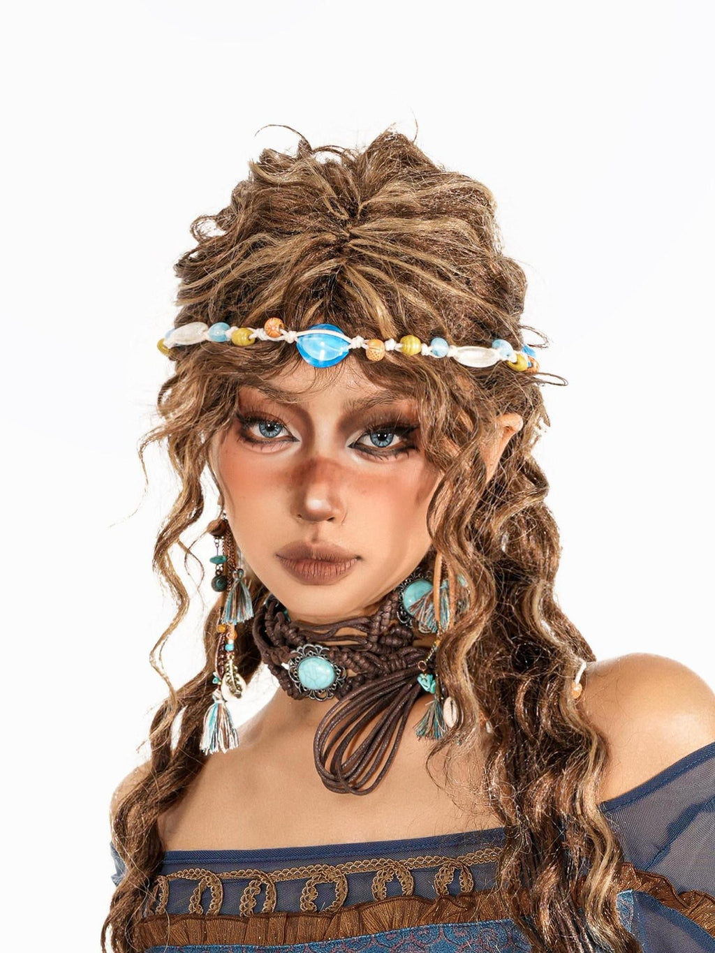 sugartiger Caramel Leopard Bohemian Beaded Handwoven Women's Woven Cord Hair Accessories