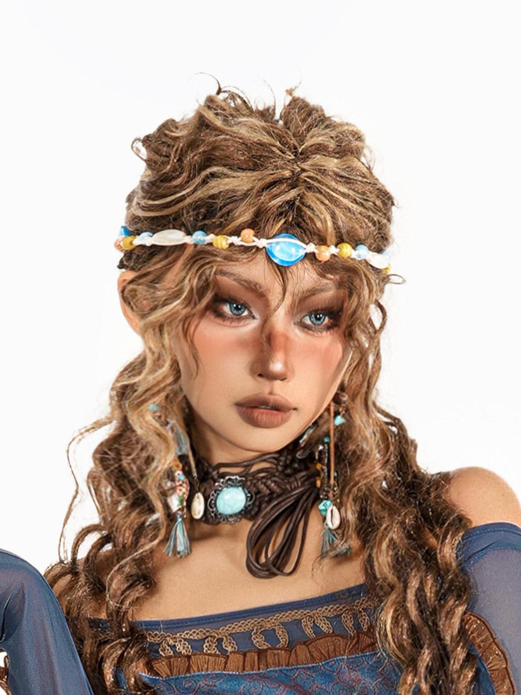 sugartiger Caramel Leopard Bohemian Beaded Handwoven Women's Woven Cord Hair Accessories