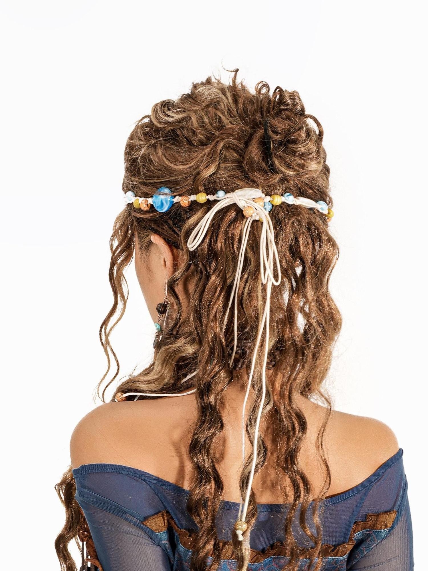 sugartiger Caramel Leopard Bohemian Beaded Handwoven Women's Woven Cord Hair Accessories