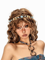 sugartiger Caramel Leopard Bohemian Shell Bead Forehead Pendant Woven Women's Headdresses