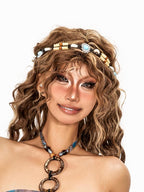 sugartiger Caramel Leopard Bohemian Shell Bead Forehead Pendant Woven Women's Headdresses