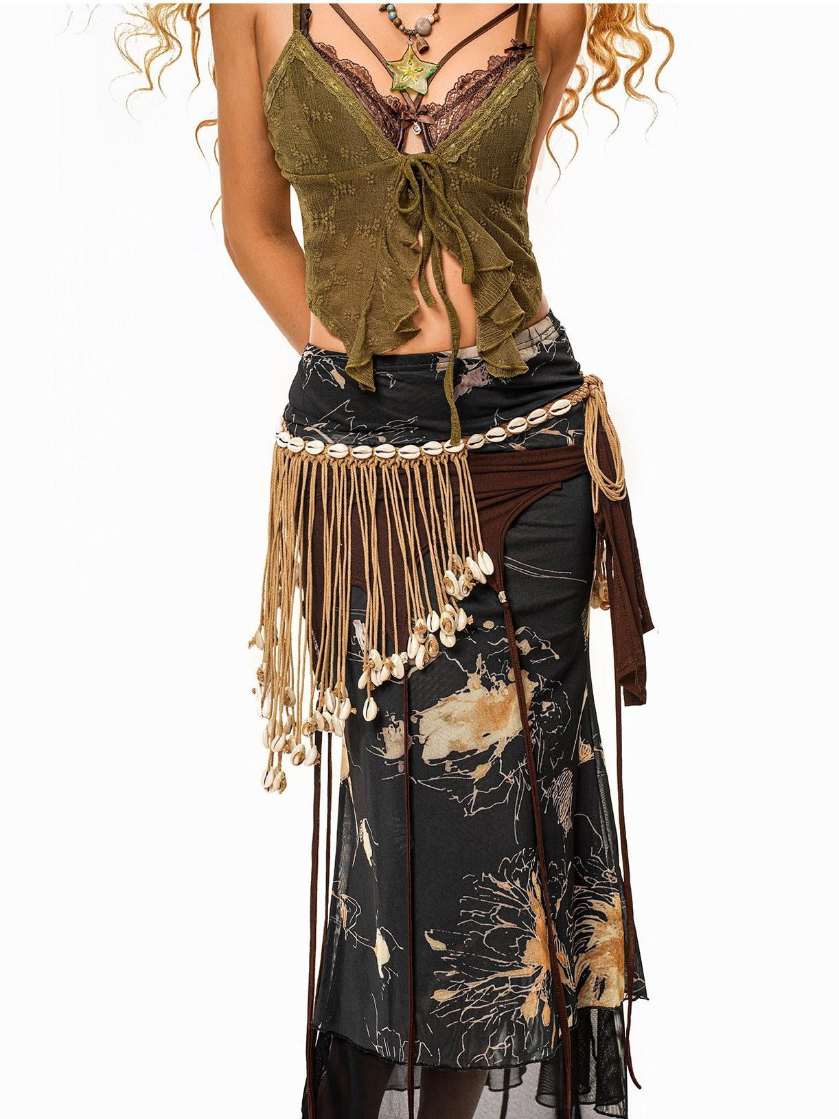 sugartiger Caramel Leopard Bohemian Tassel Vintage Women's Knitted Shell Belts
