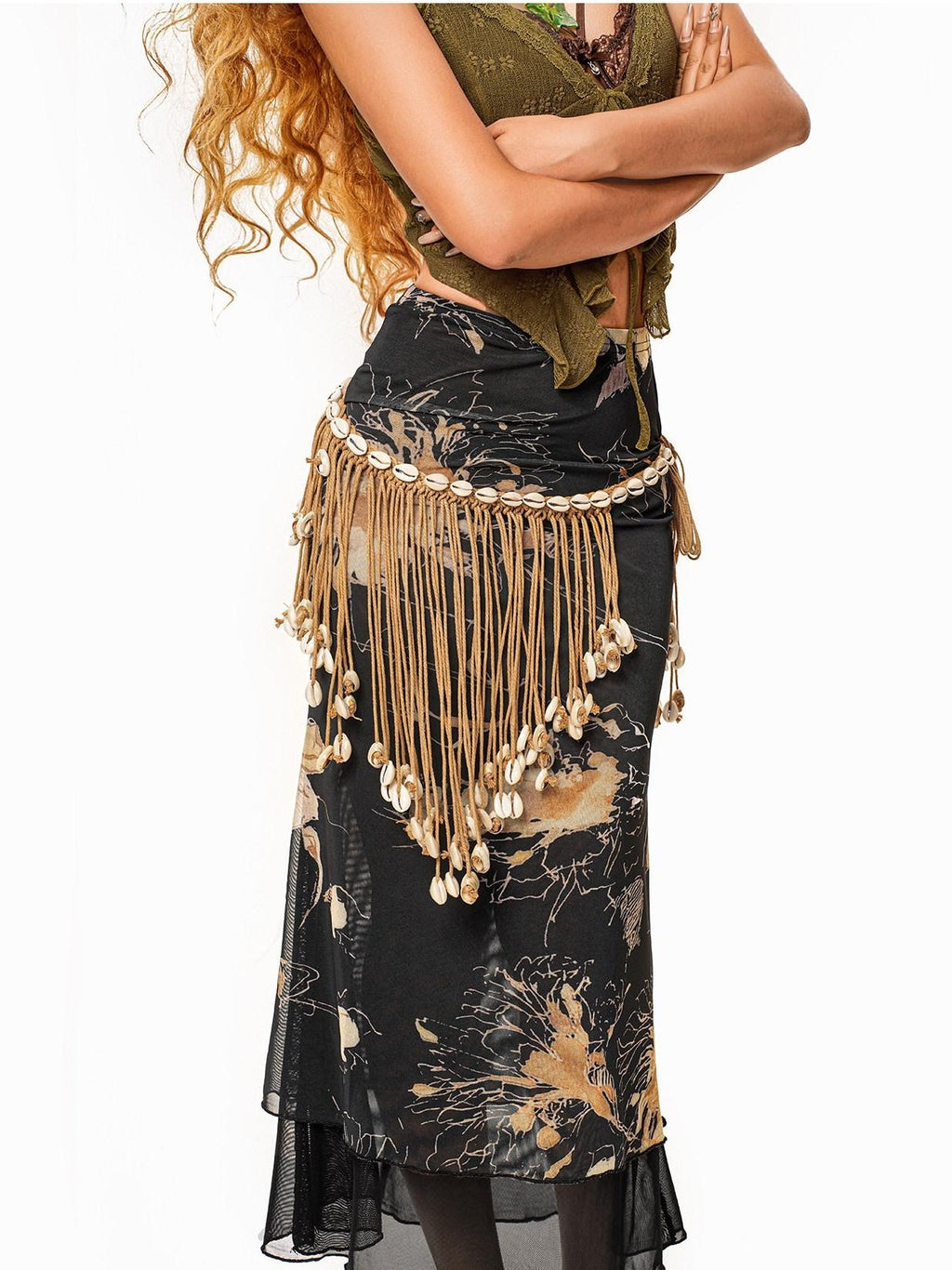 sugartiger Caramel Leopard Bohemian Tassel Vintage Women's Knitted Shell Belts