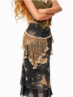 sugartiger Caramel Leopard Bohemian Tassel Vintage Women's Knitted Shell Belts