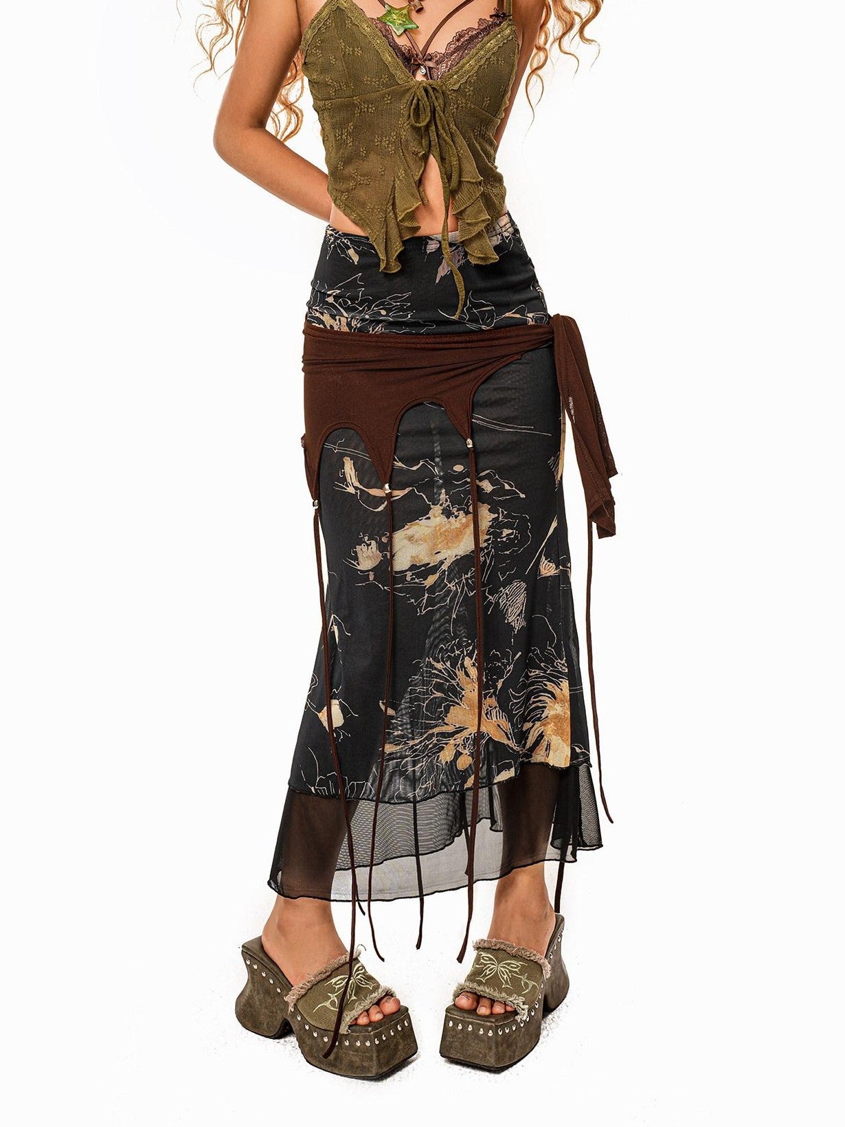 sugartiger Caramel Leopard Bohemian Tassel Vintage Women's Knitted Shell Belts