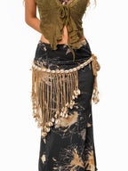 sugartiger Caramel Leopard Bohemian Tassel Vintage Women's Knitted Shell Belts