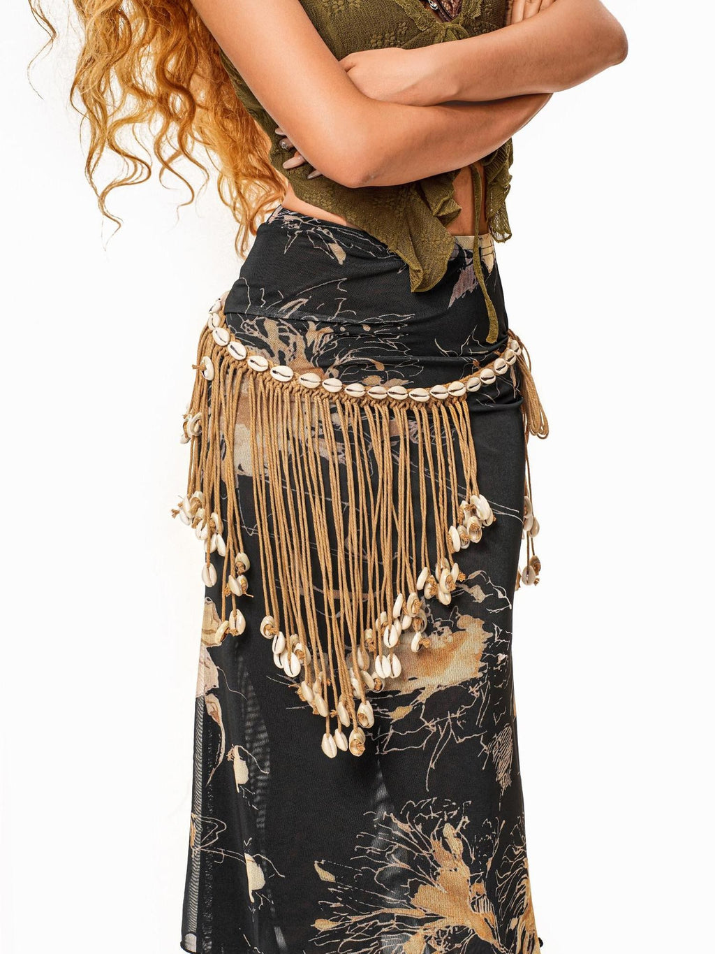 sugartiger Caramel Leopard Bohemian Tassel Vintage Women's Knitted Shell Belts