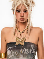 sugartiger Caramel Leopard Bohemian Vintage Ethnic Shimmering Beaded Women's Gold Necklaces