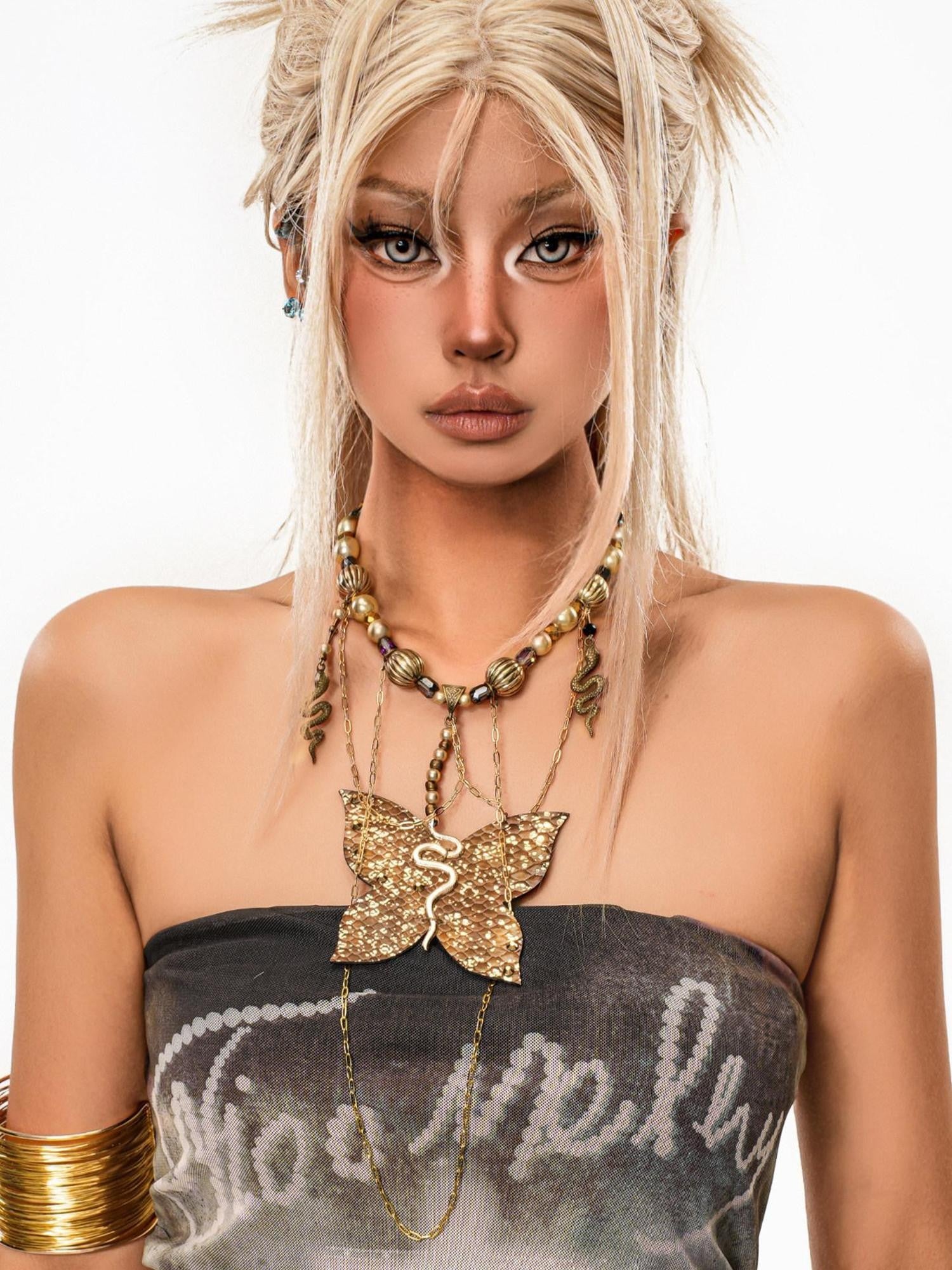 sugartiger Caramel Leopard Bohemian Vintage Ethnic Shimmering Beaded Women's Gold Necklaces