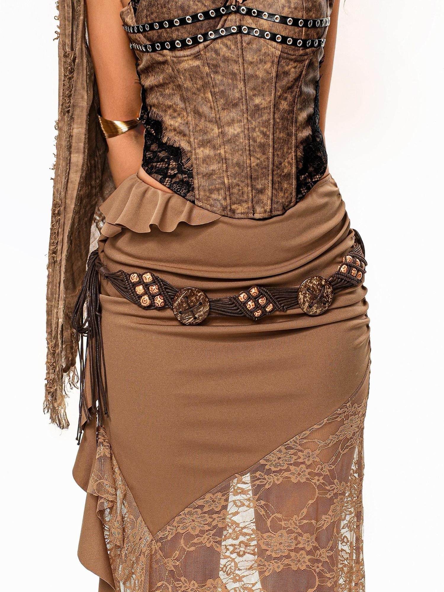 sugartiger Caramel Leopard Braided Rope Vintage Western Y2k Women's Lace Belts