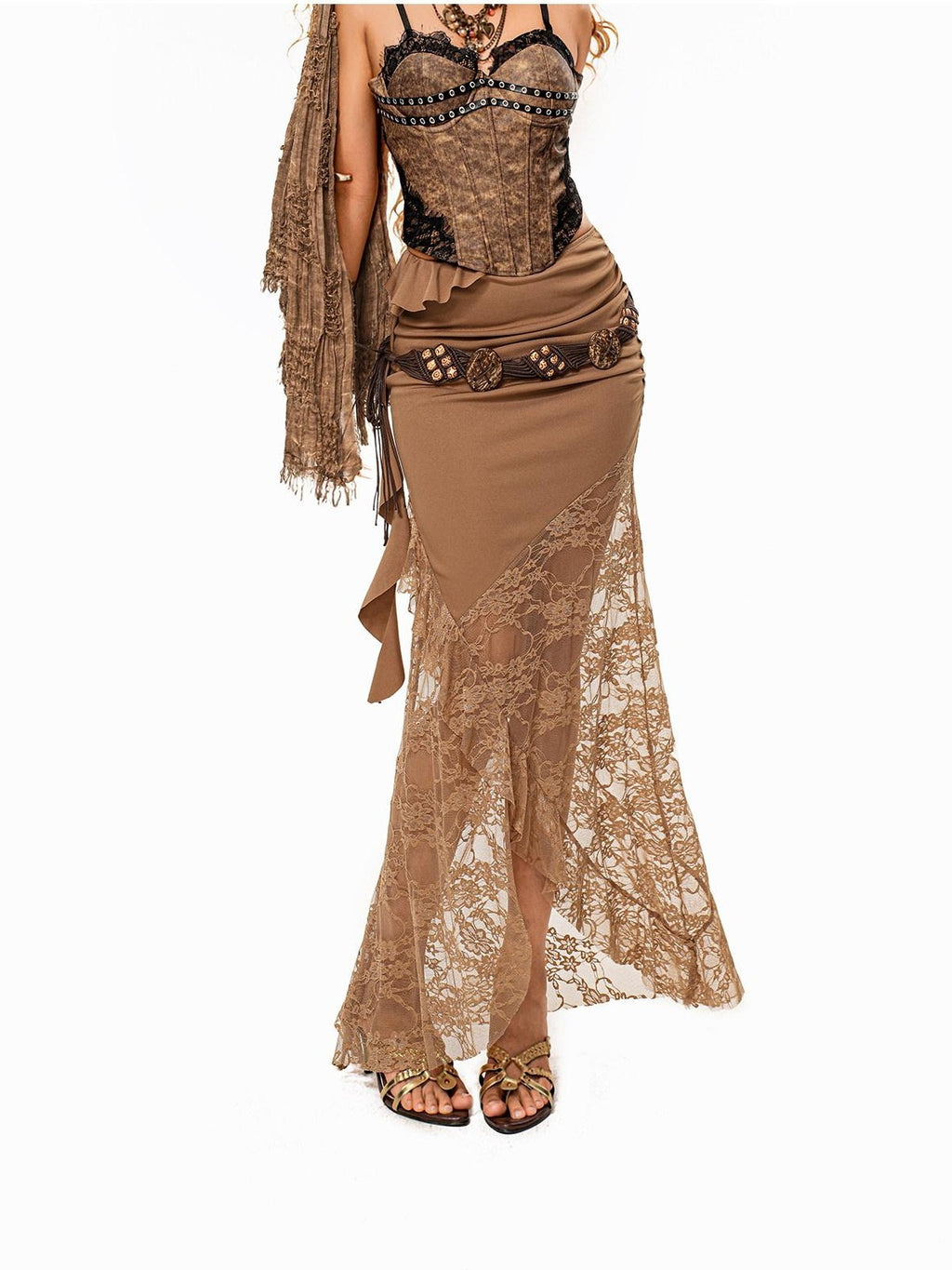 sugartiger Caramel Leopard Braided Rope Vintage Western Y2k Women's Lace Belts